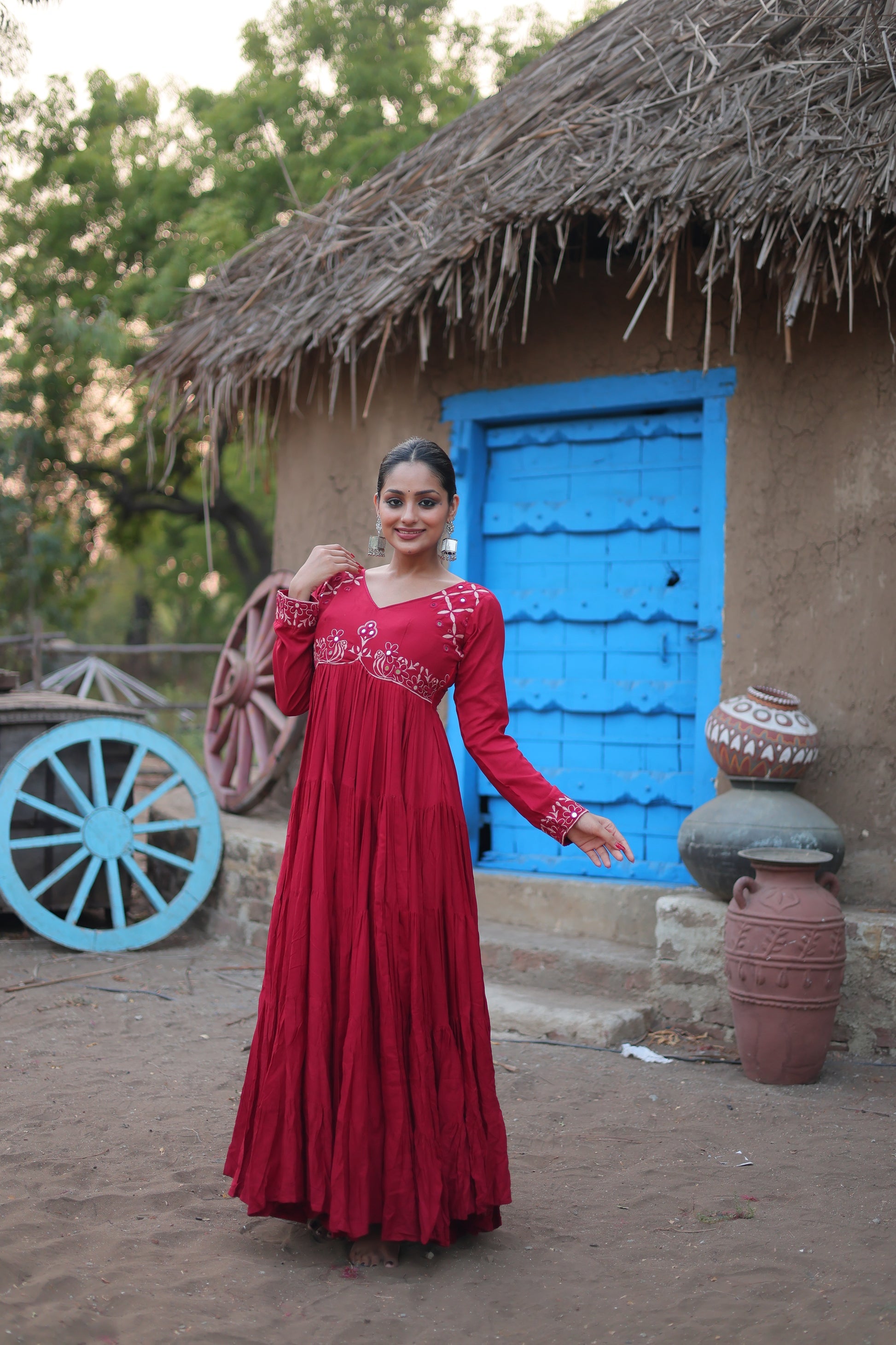 Maroon mirror embroidered Manasvi designer Anarkali gown