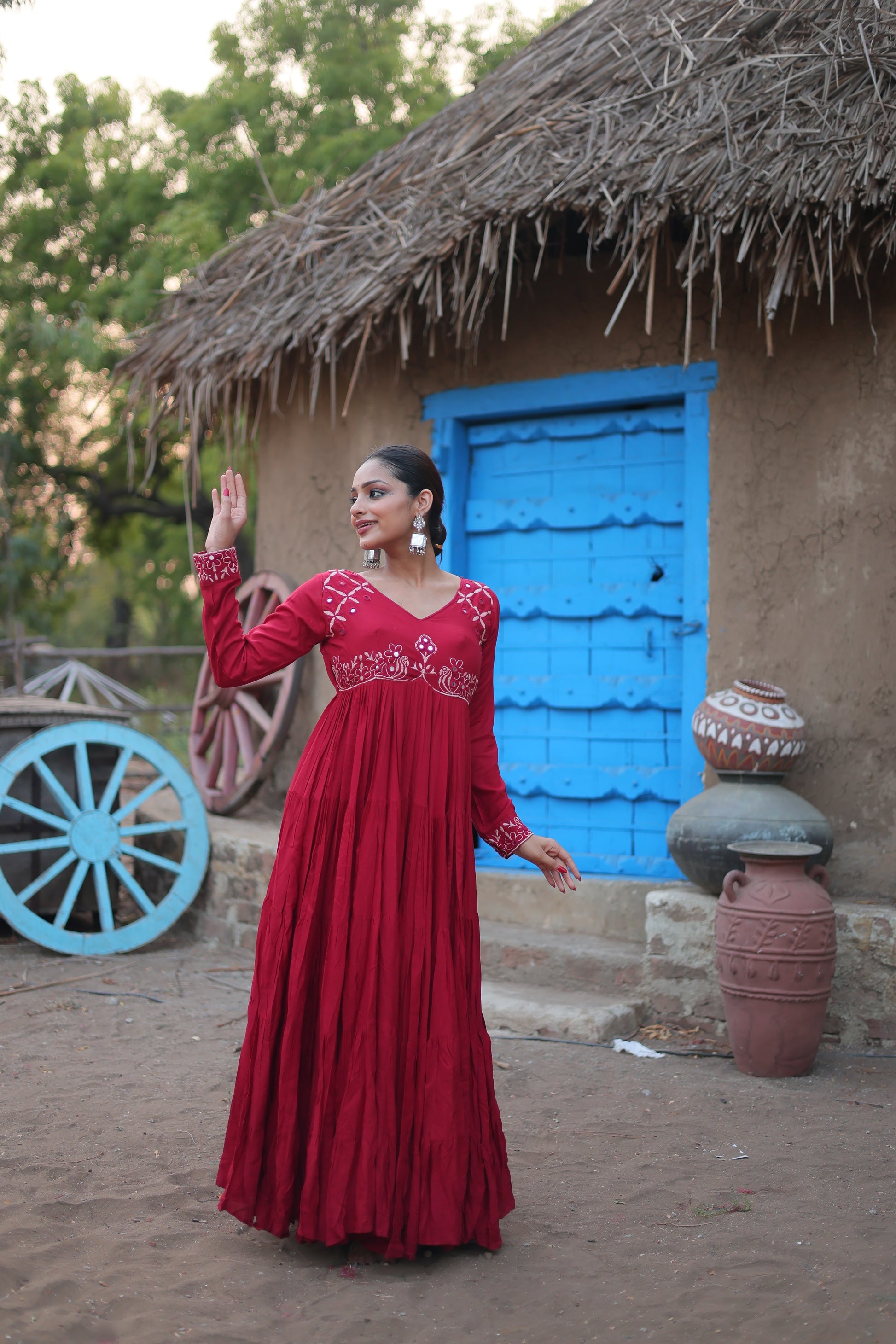 Maroon mirror embroidered Manasvi designer Anarkali gown