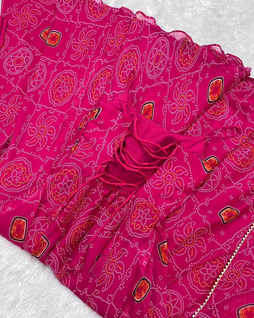 Manmayi pink bandhani printed Anarkali gown set