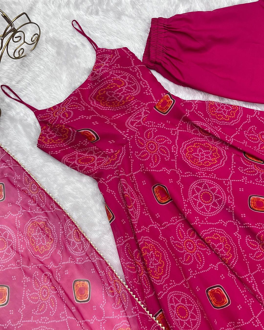 Manmayi pink bandhani printed Anarkali gown set