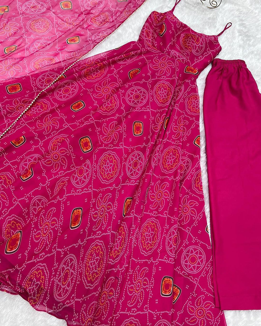 Manmayi pink bandhani printed Anarkali gown set