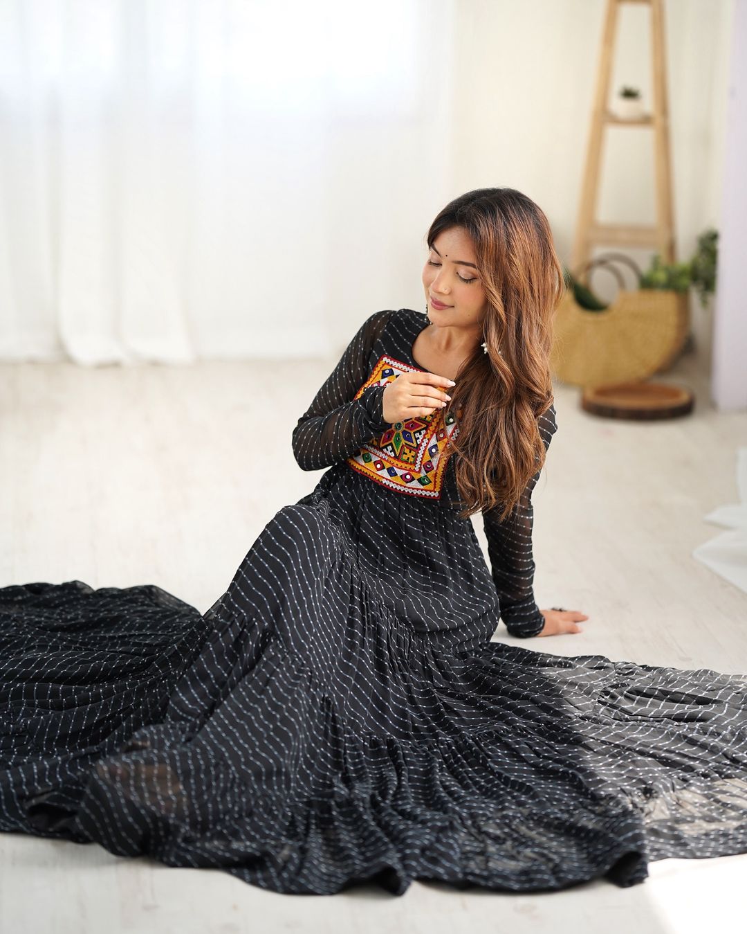 Manvitha black georgette leheriya printed Navratri gown