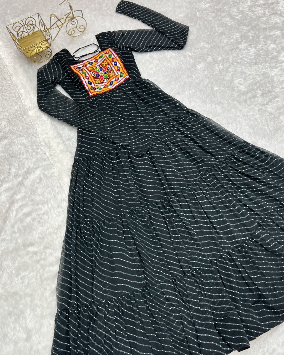 Manvitha black georgette leheriya printed Navratri gown