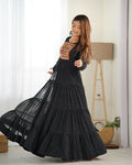 Manvitha black georgette leheriya printed Navratri gown