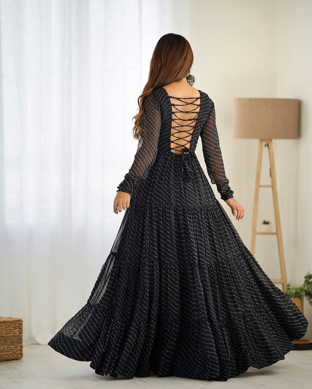Manvitha black georgette leheriya printed Navratri gown