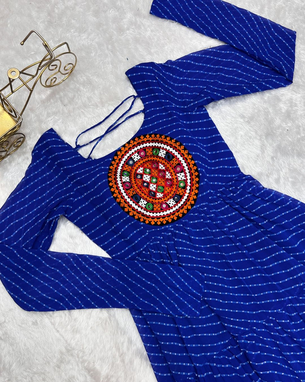 Manvitha blue georgette leheriya printed Navratri gown