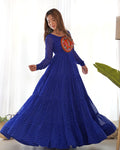 Manvitha blue georgette leheriya printed Navratri gown