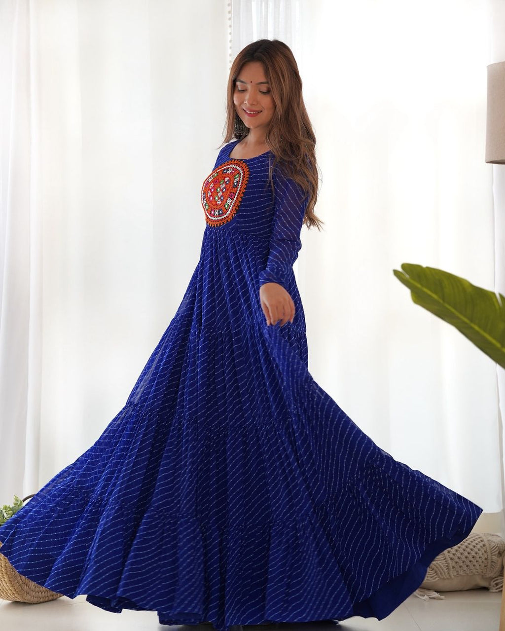 Manvitha blue georgette leheriya printed Navratri gown