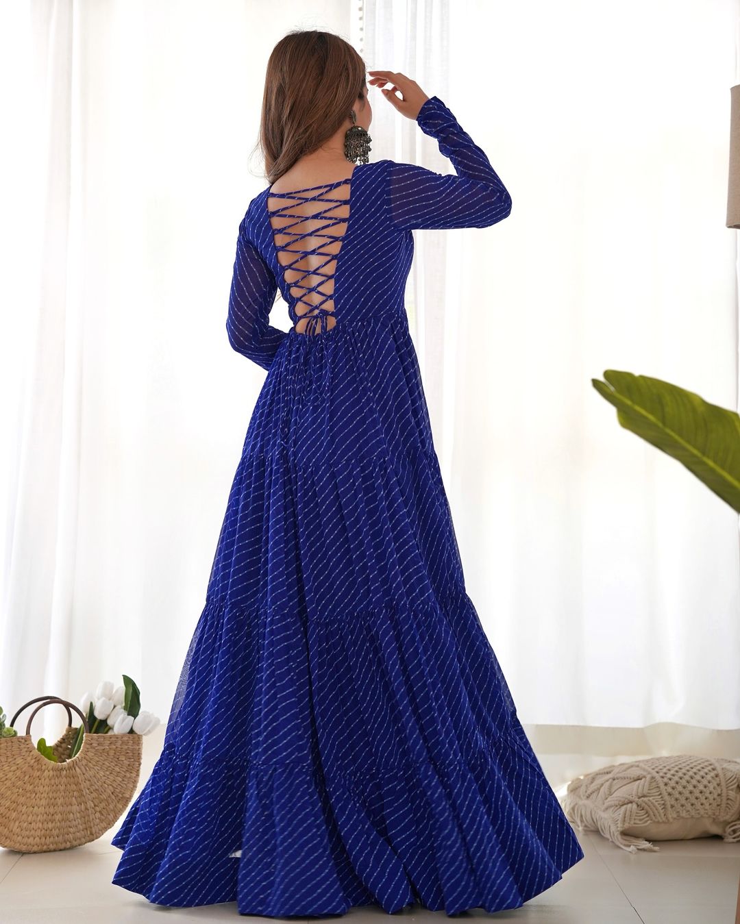 Manvitha blue georgette leheriya printed Navratri gown