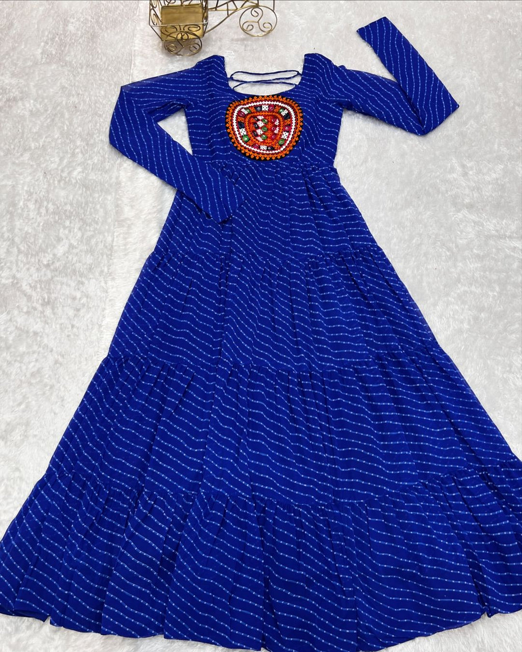 Manvitha blue georgette leheriya printed Navratri gown