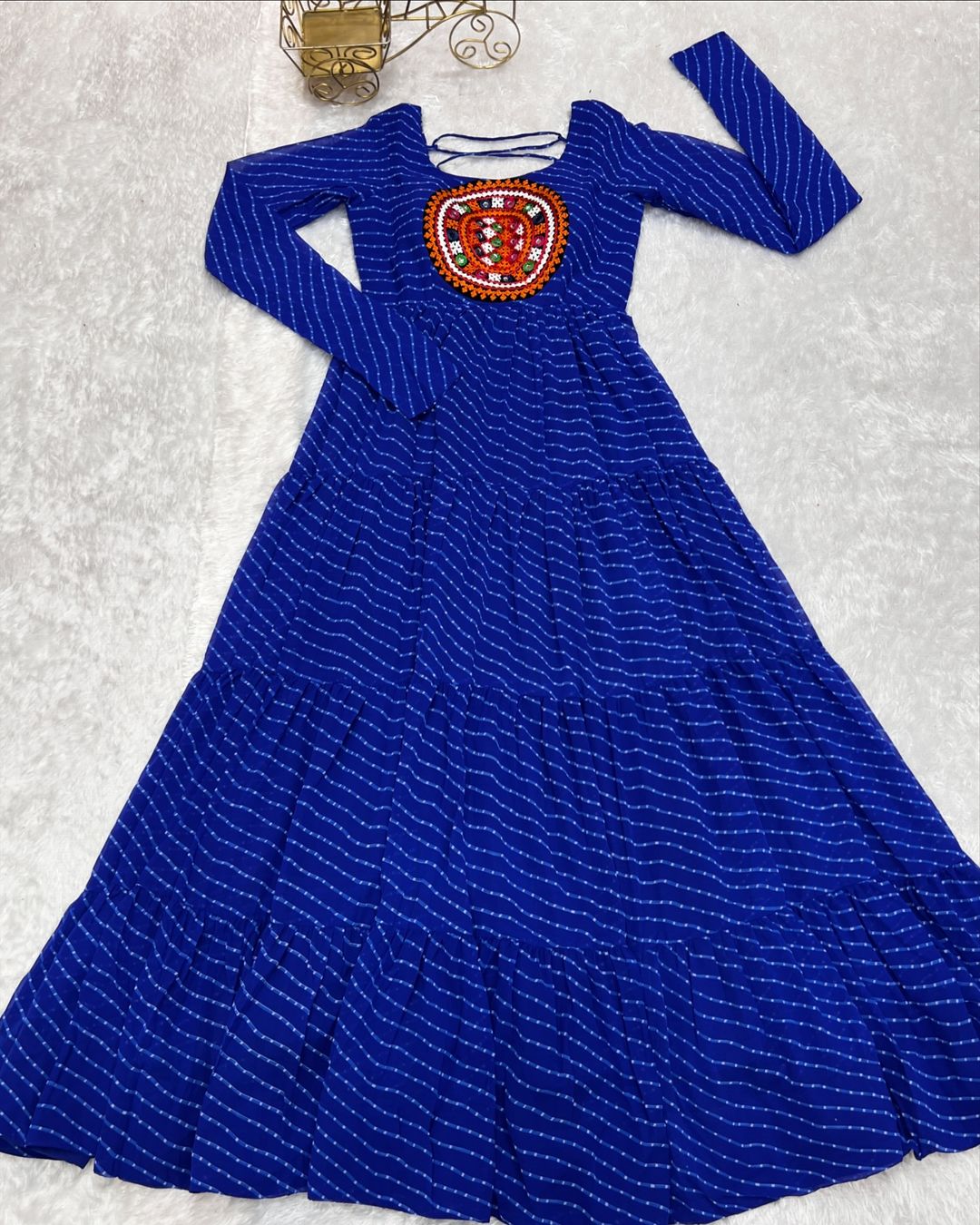 Manvitha blue georgette leheriya printed Navratri gown