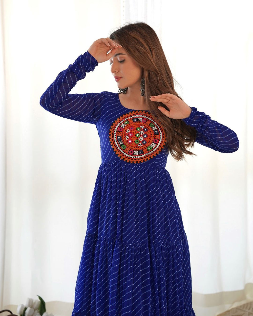 Manvitha blue georgette leheriya printed Navratri gown