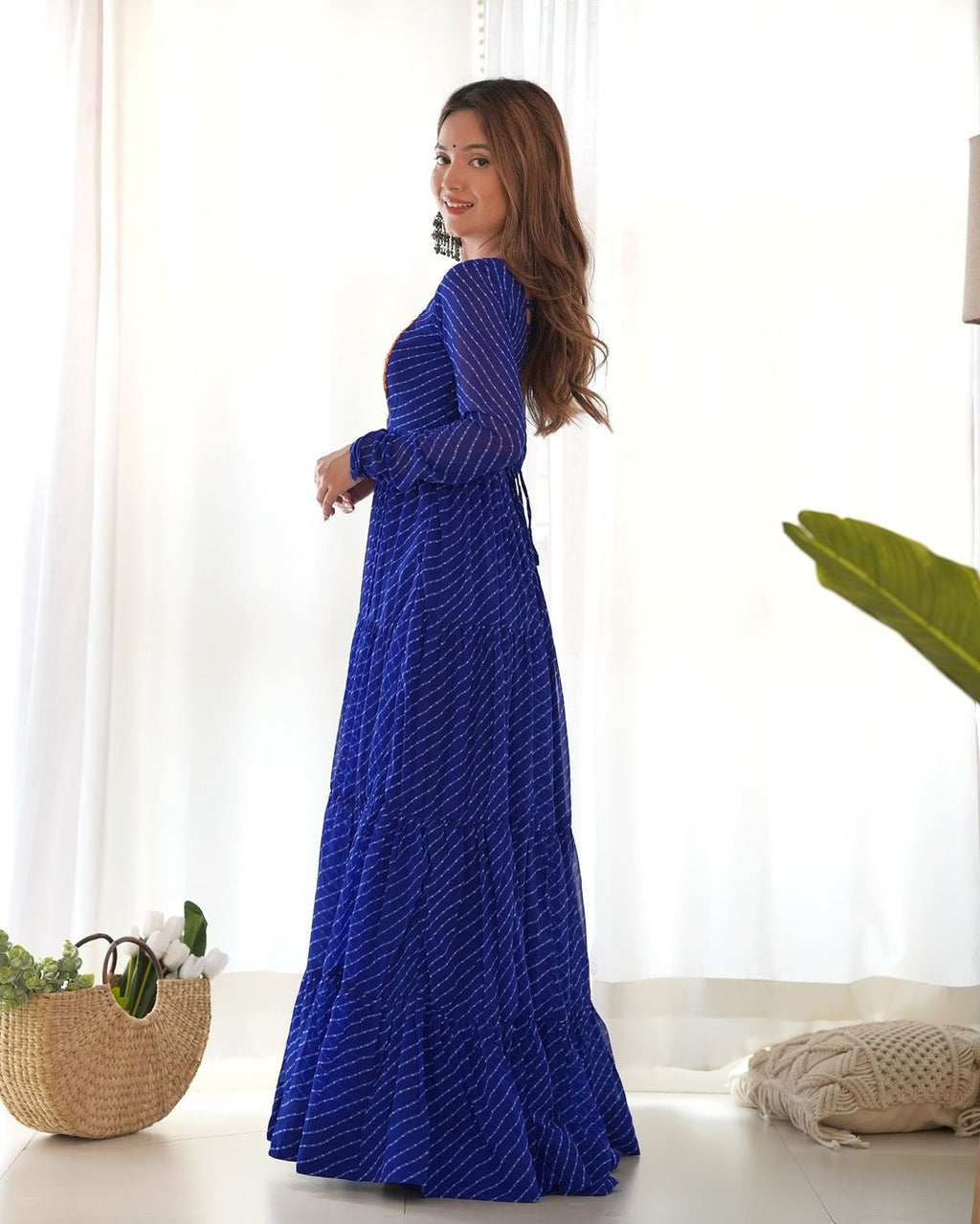 Manvitha blue georgette leheriya printed Navratri gown