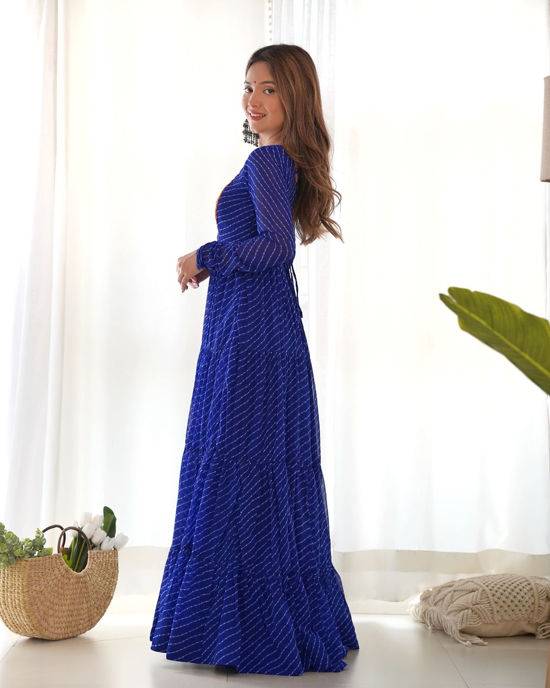 Manvitha blue georgette leheriya printed Navratri gown