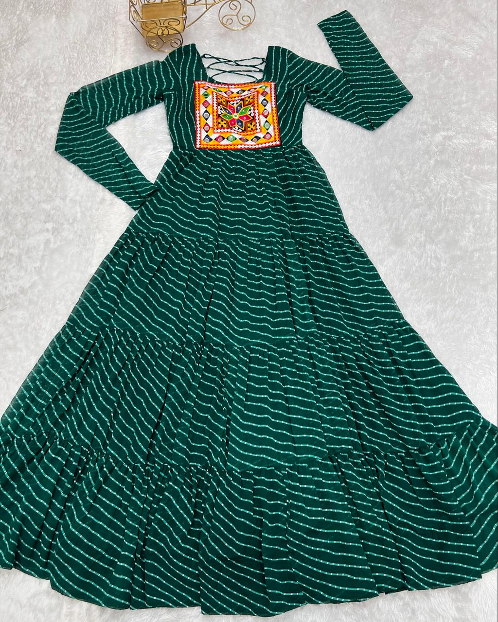 Manvitha green georgette leheriya printed Navratri gown