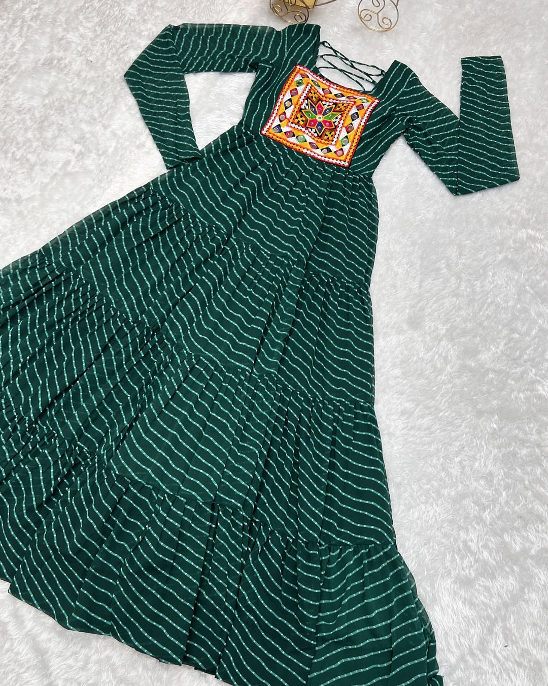 Manvitha green georgette leheriya printed Navratri gown