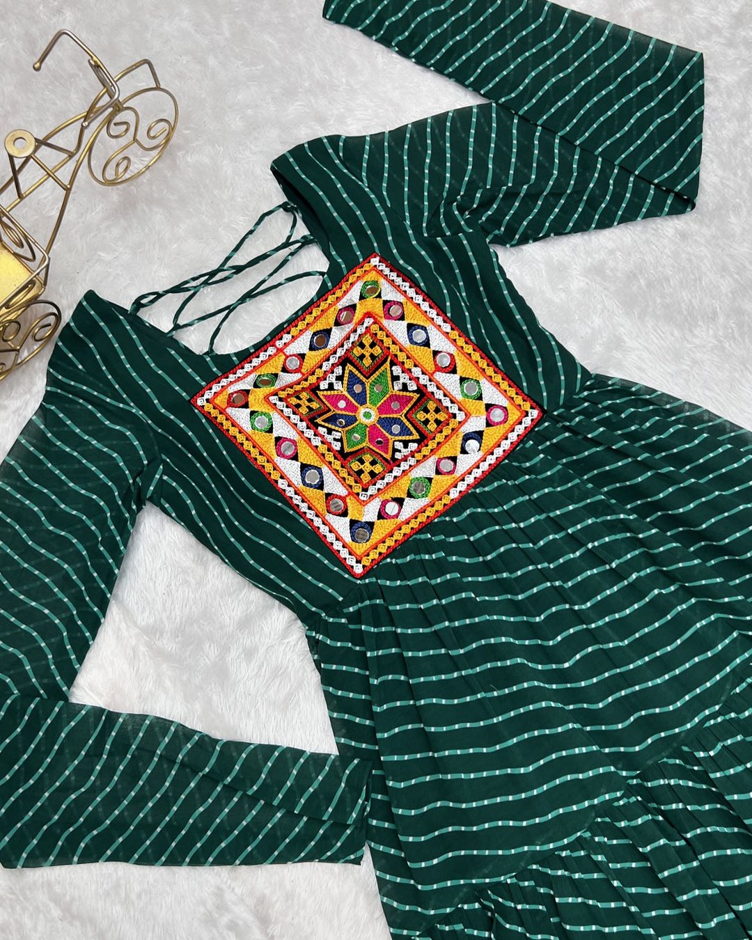Manvitha green georgette leheriya printed Navratri gown