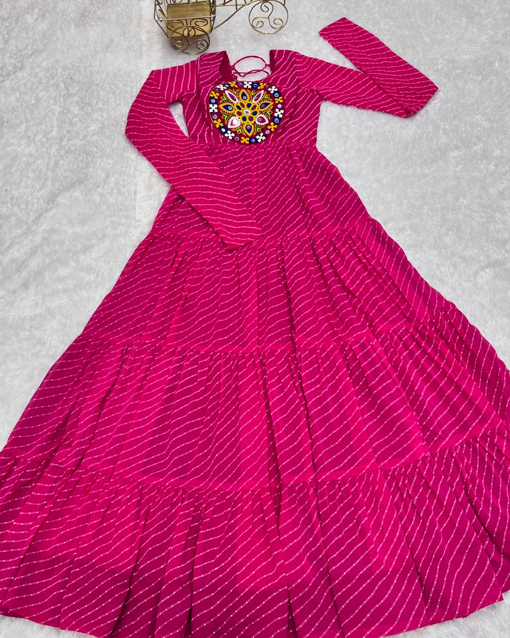 Manvitha pink georgette leheriya printed Navratri gown