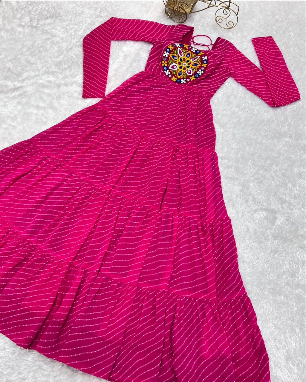 Manvitha pink georgette leheriya printed Navratri gown