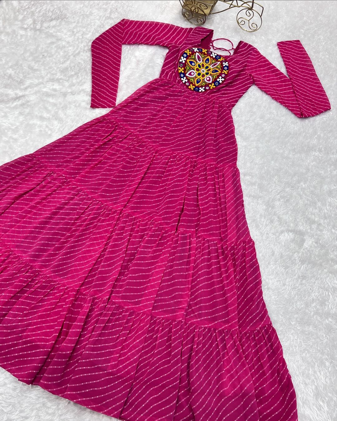 Manvitha pink georgette leheriya printed Navratri gown