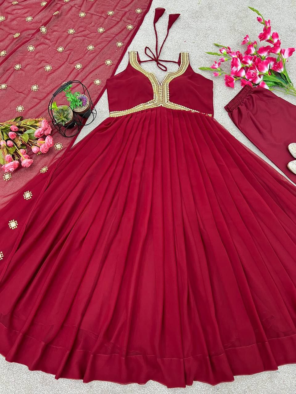 Shyamala maroon alia cut anarkali gown set