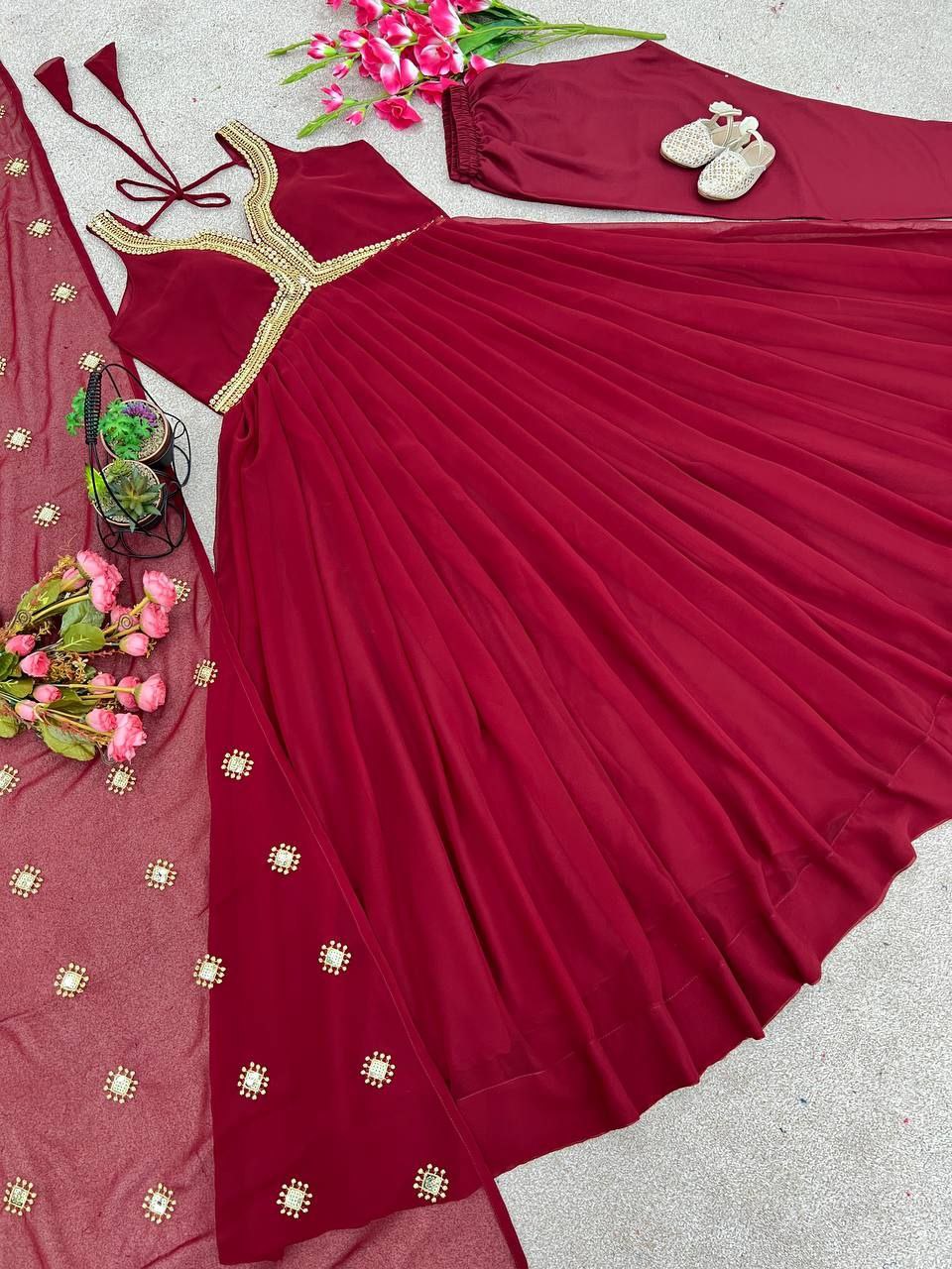 Shyamala maroon alia cut anarkali gown set