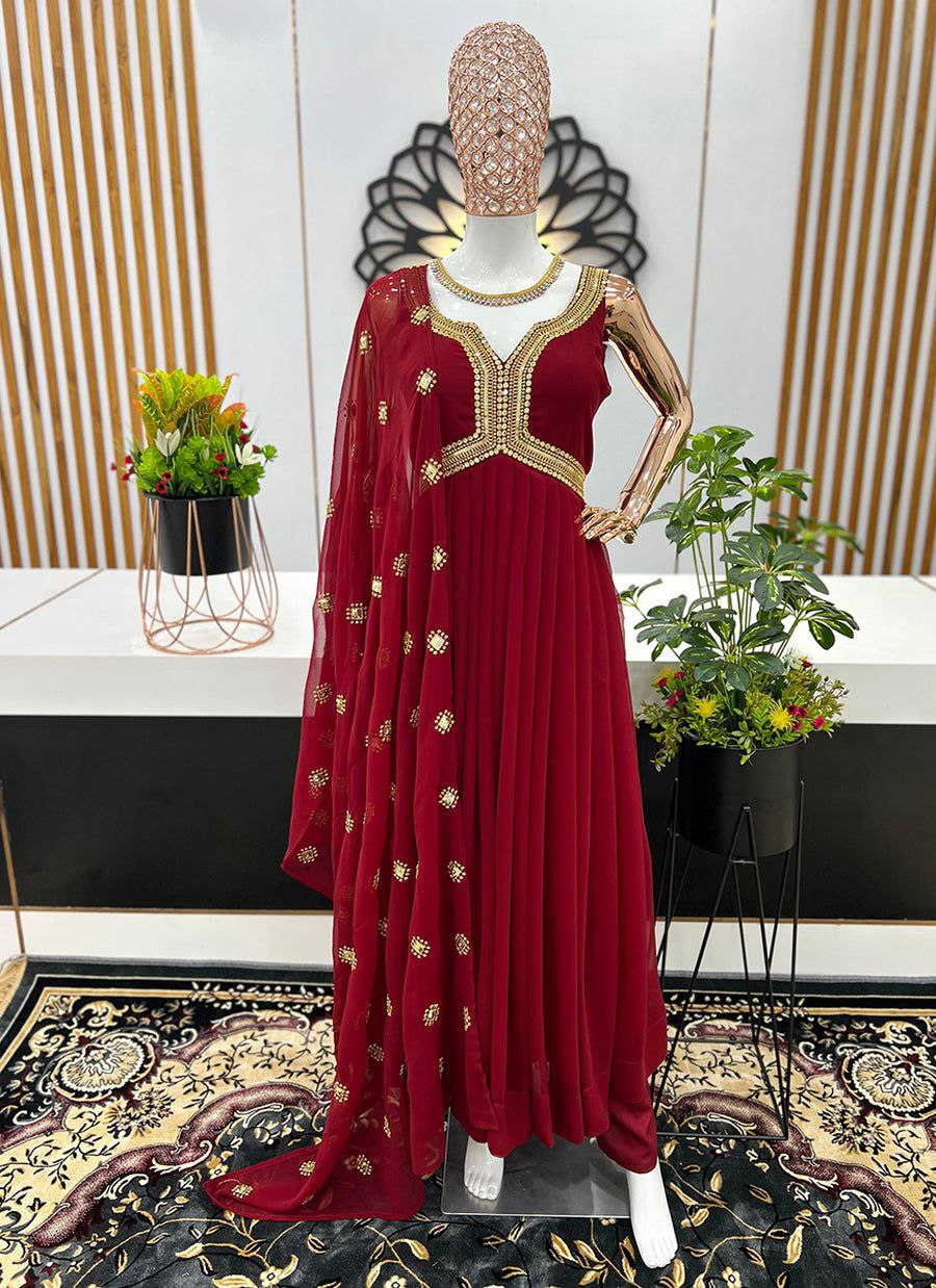 Shyamala maroon alia cut anarkali gown set