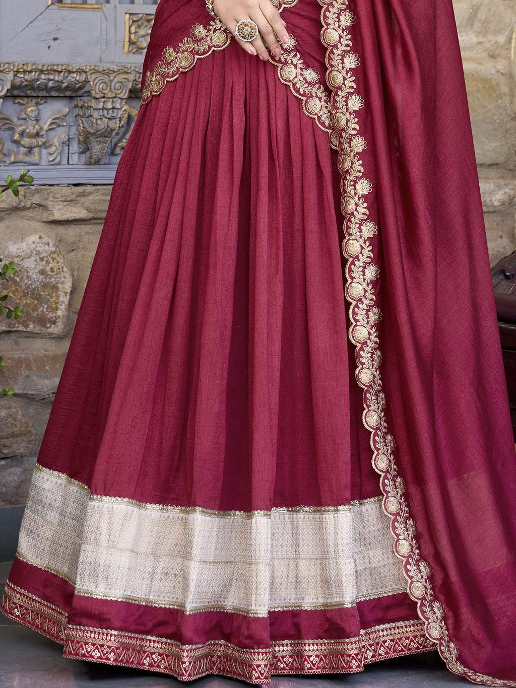 Maroon Vichitra Silk Zari Weaving Work Lehenga Choli with Dupatta