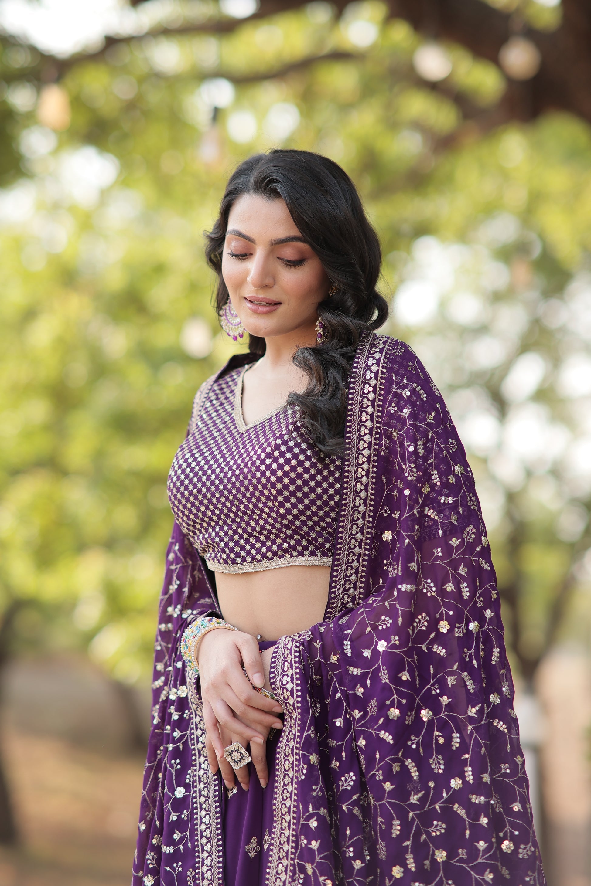 Purple embroidered Meher designer lehenga choli