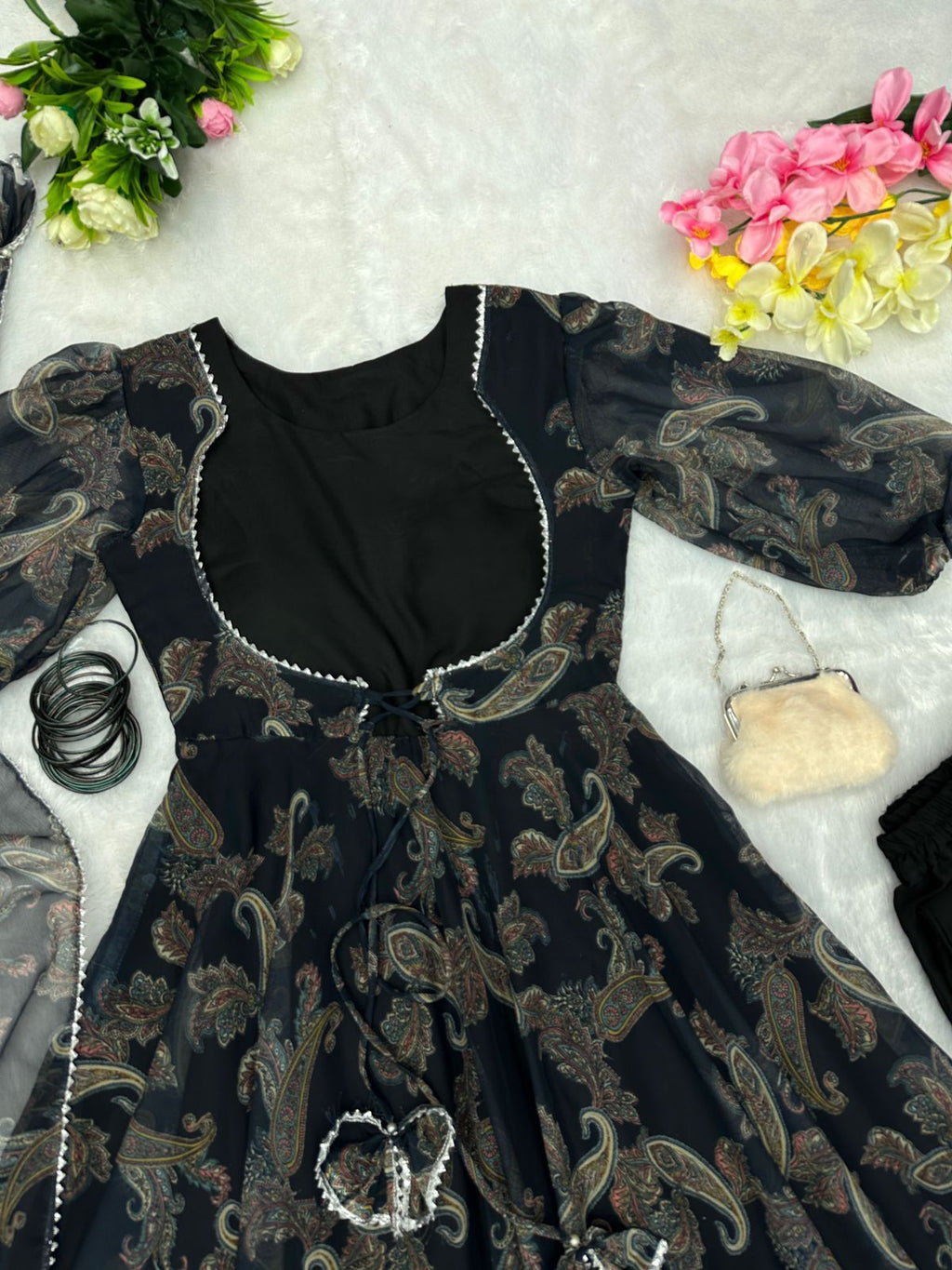 Midnight Blooms: Floral Anarkali Extravaganza