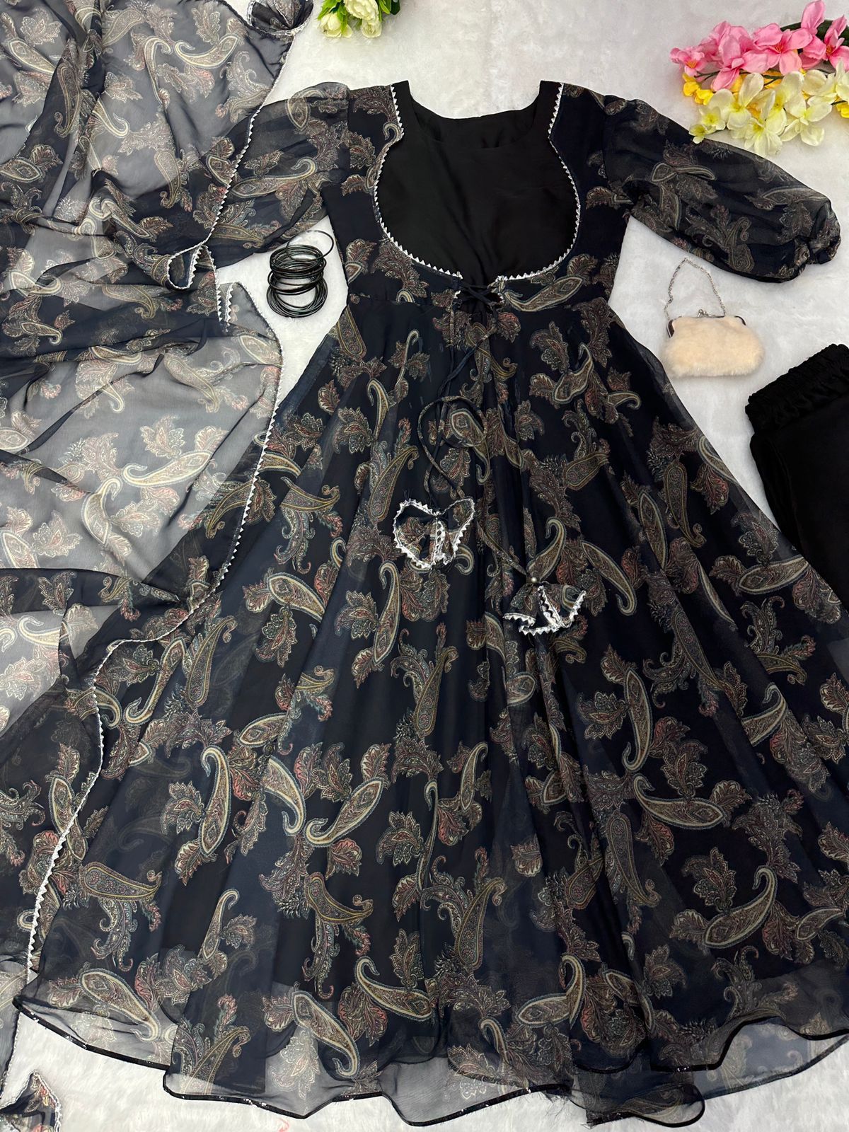 Midnight Blooms: Floral Anarkali Extravaganza