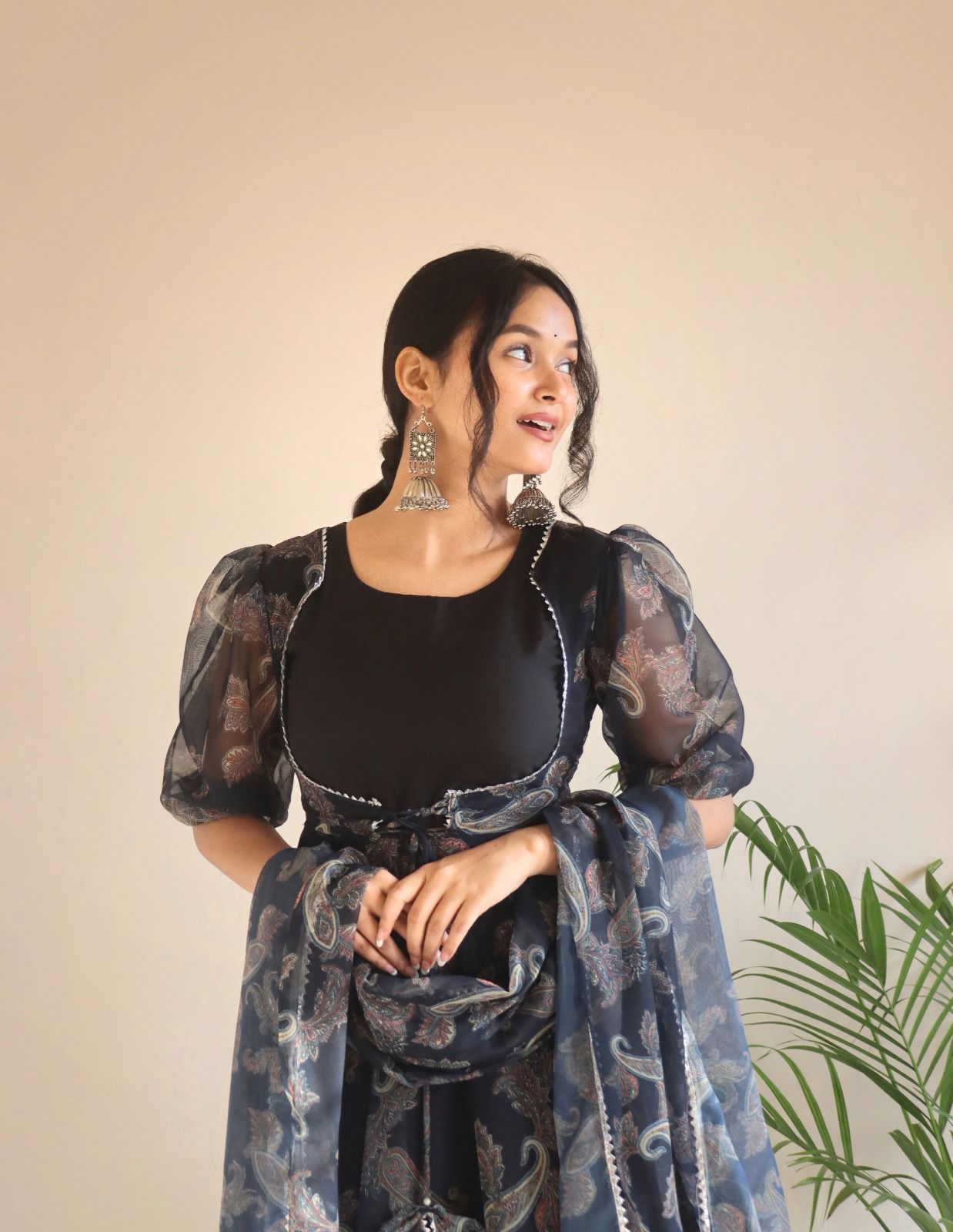 Midnight Blooms: Floral Anarkali Extravaganza