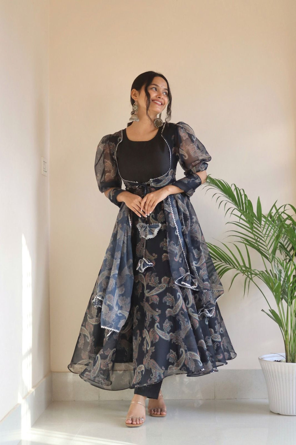 Midnight Blooms: Floral Anarkali Extravaganza