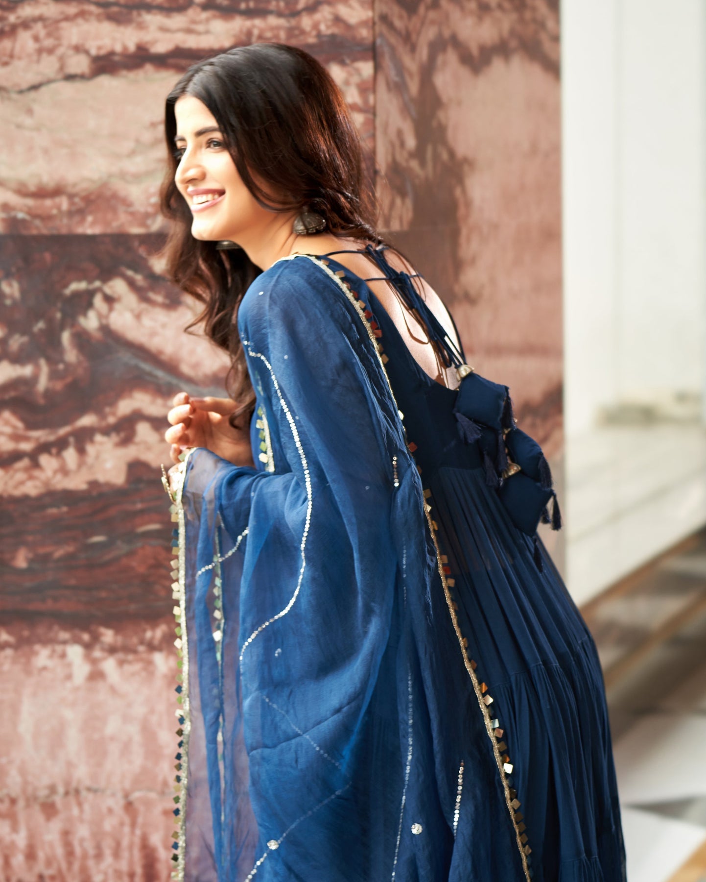 Mihika Blue Georgette Flared Anarkali Suit Set