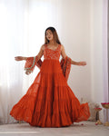 Misha Orange Soft Fox Georgette Anarkali With Huge Flair Suit Set