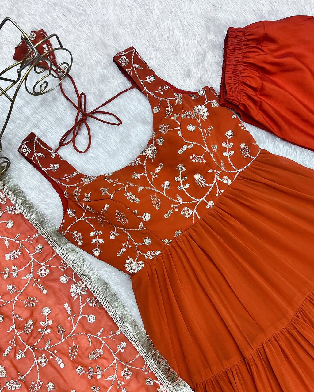 Misha Orange Soft Fox Georgette Anarkali With Huge Flair Suit Set