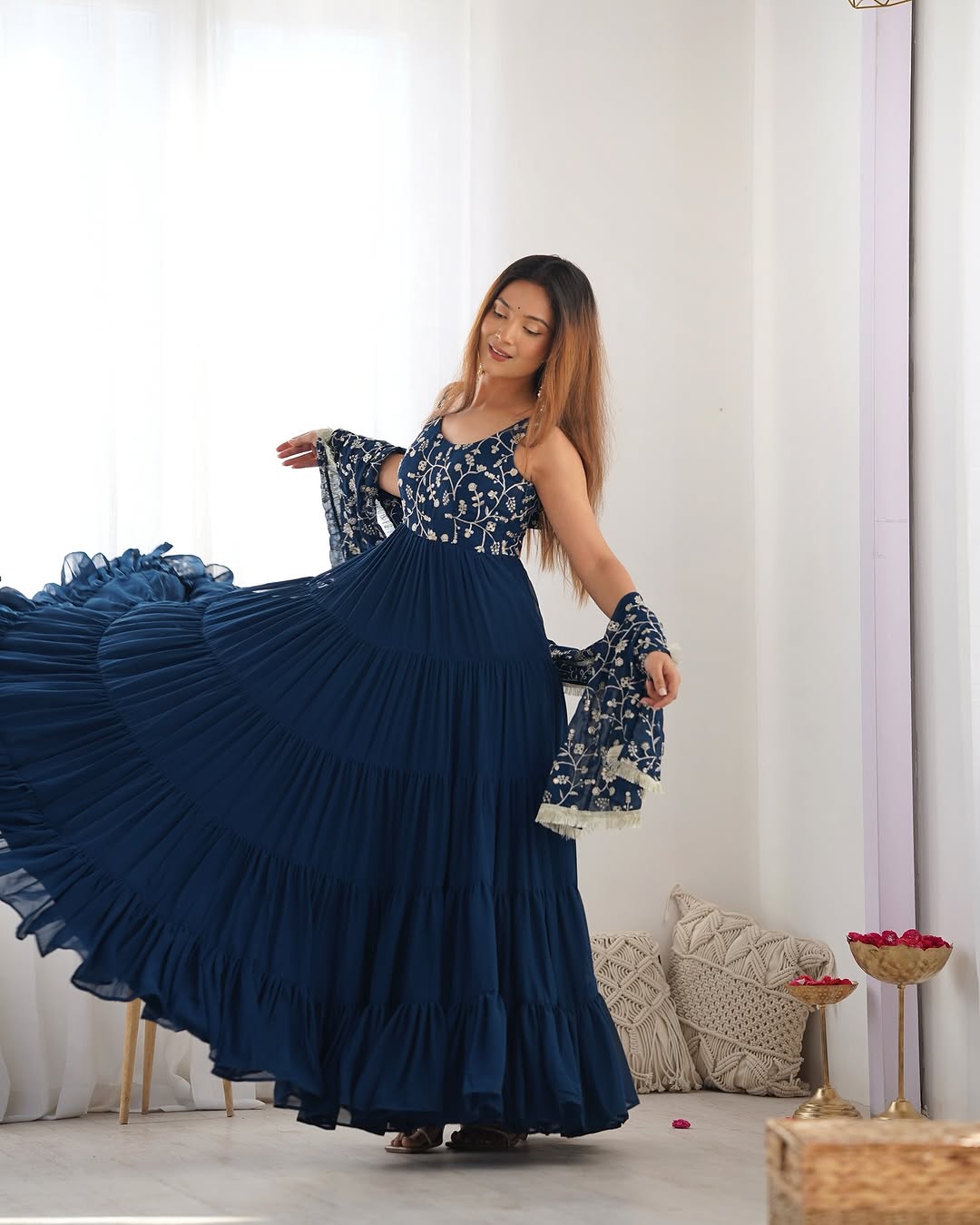 Misha Rama Soft Fox Georgette Anarkali With Huge Flair Suit Set