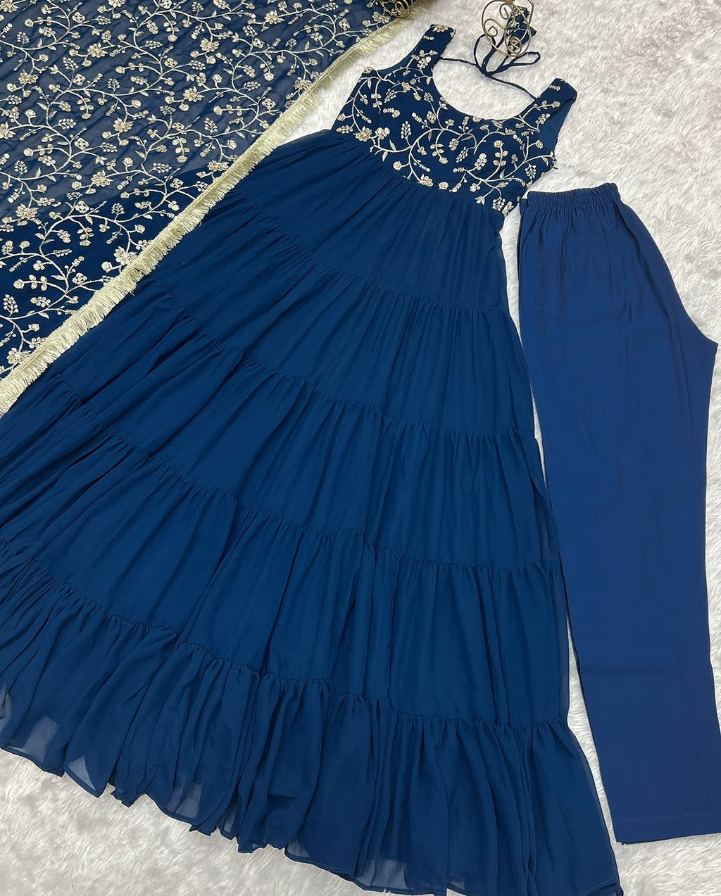 Misha Rama Soft Fox Georgette Anarkali With Huge Flair Suit Set