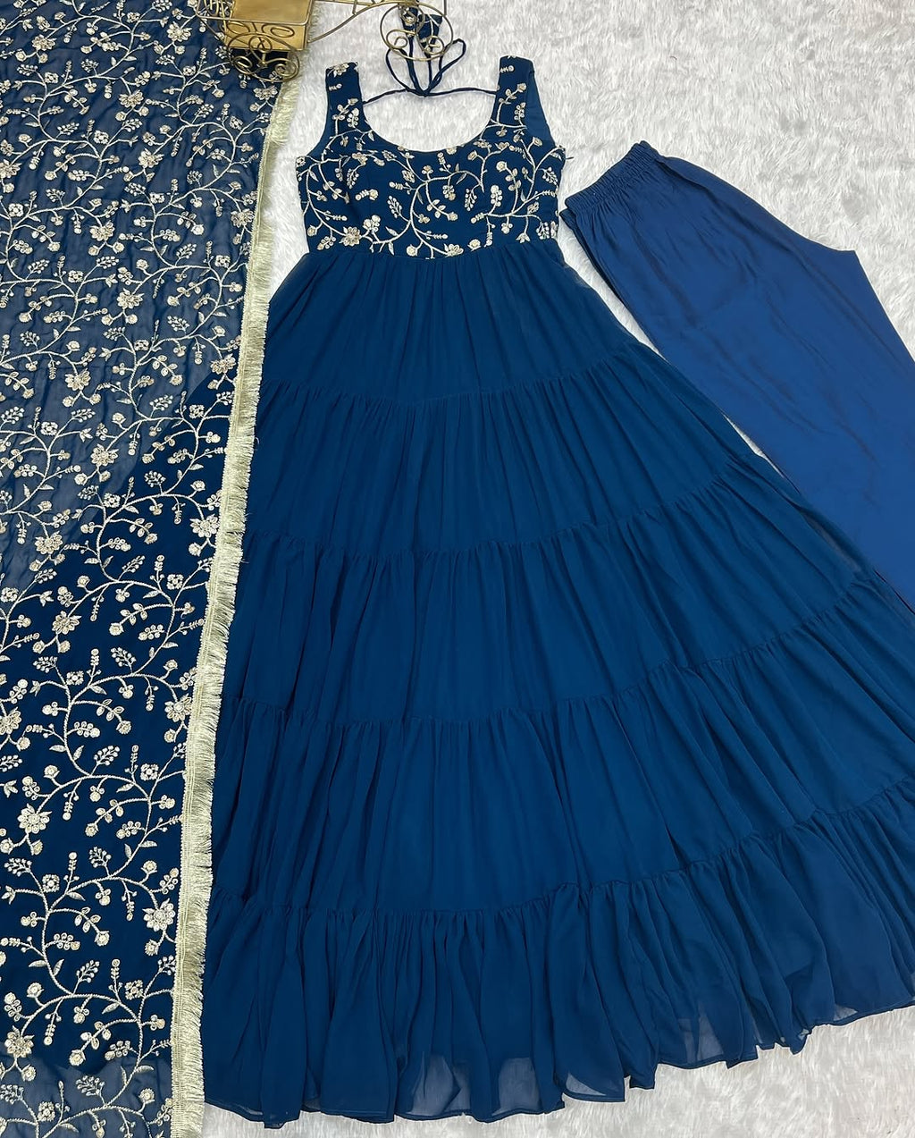 Misha Rama Soft Fox Georgette Anarkali With Huge Flair Suit Set