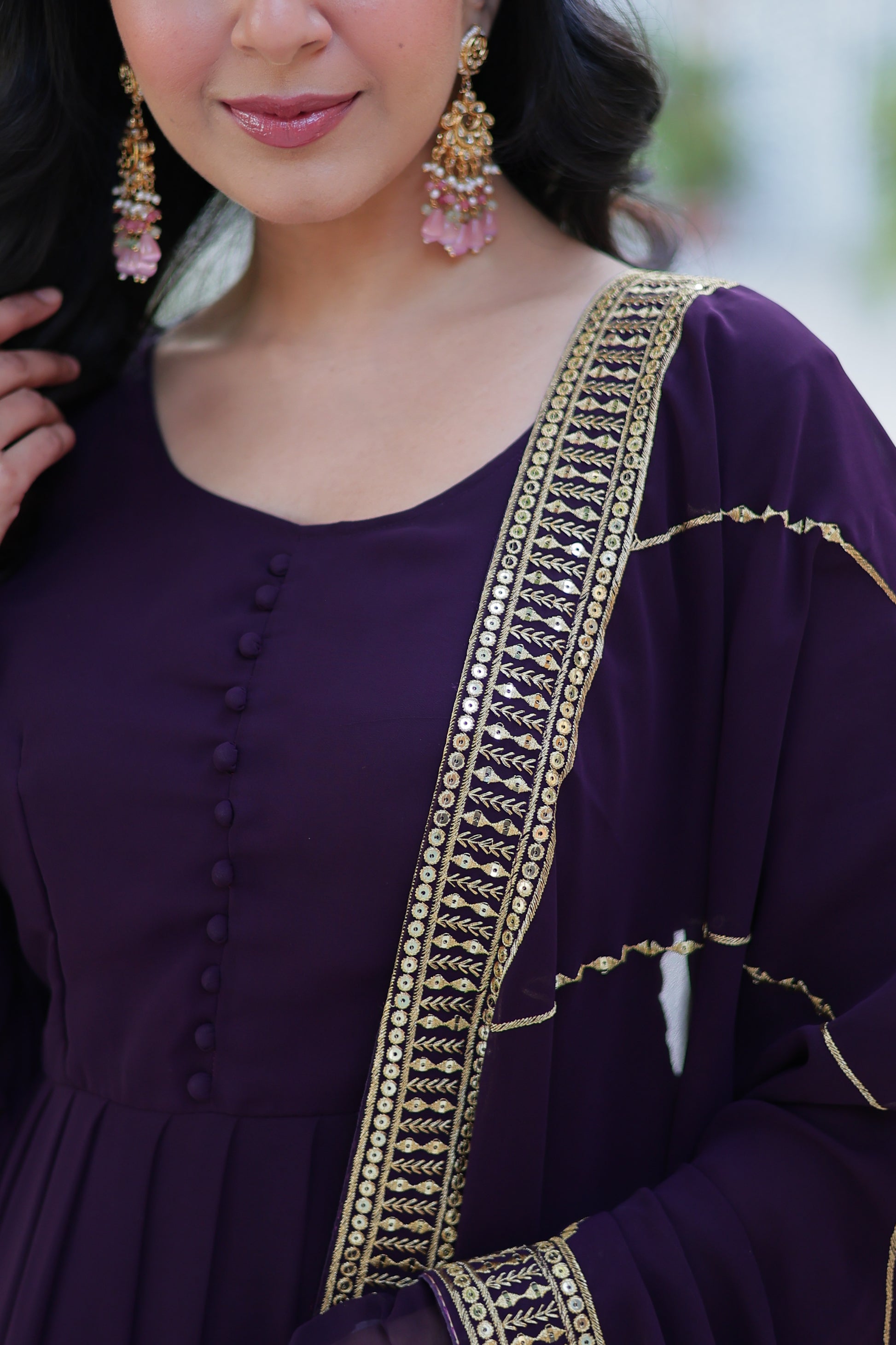 Mokshita Wine Georgette Embroidered Flared Anarkali Set