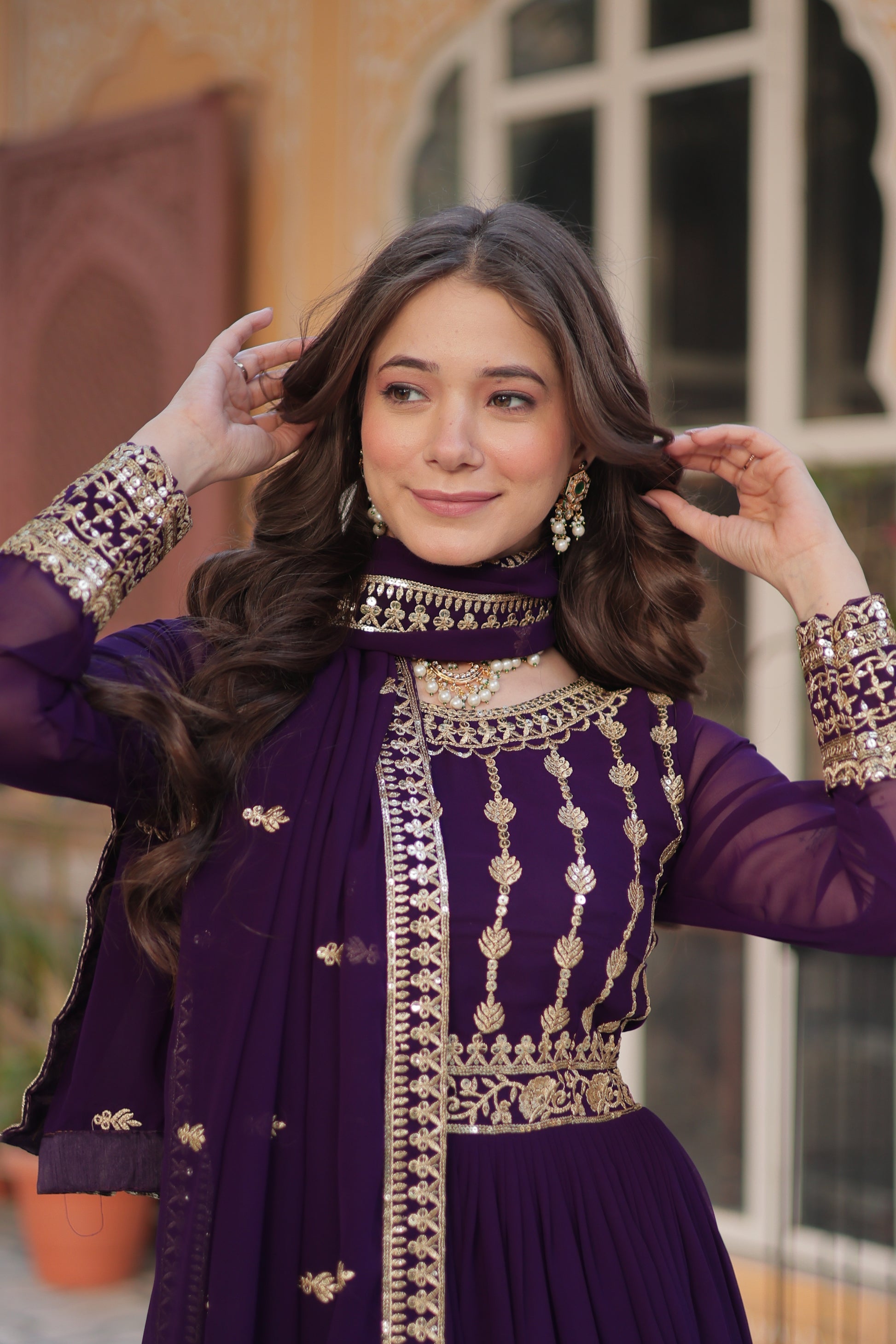 Moumita Purple Embroidered Anarkali Gown Set