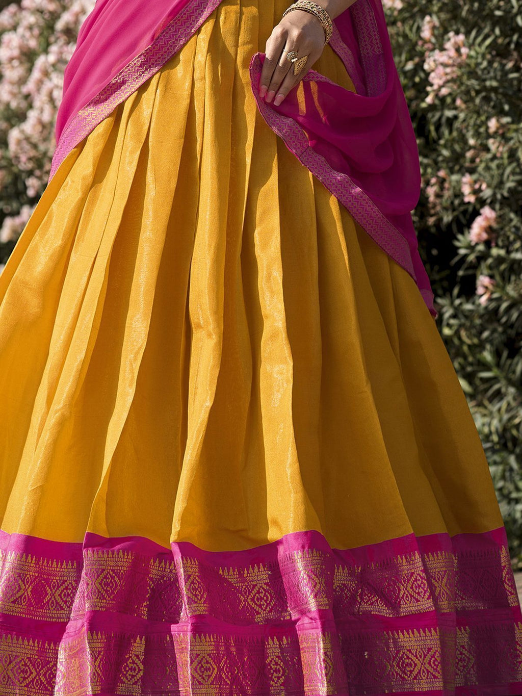 Mustard Yellow Kanchipuram Silk Zari Weaving Work Traditional Lehenga Choli
