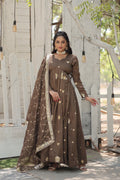 Naira beige embroidered Anarkali gown set