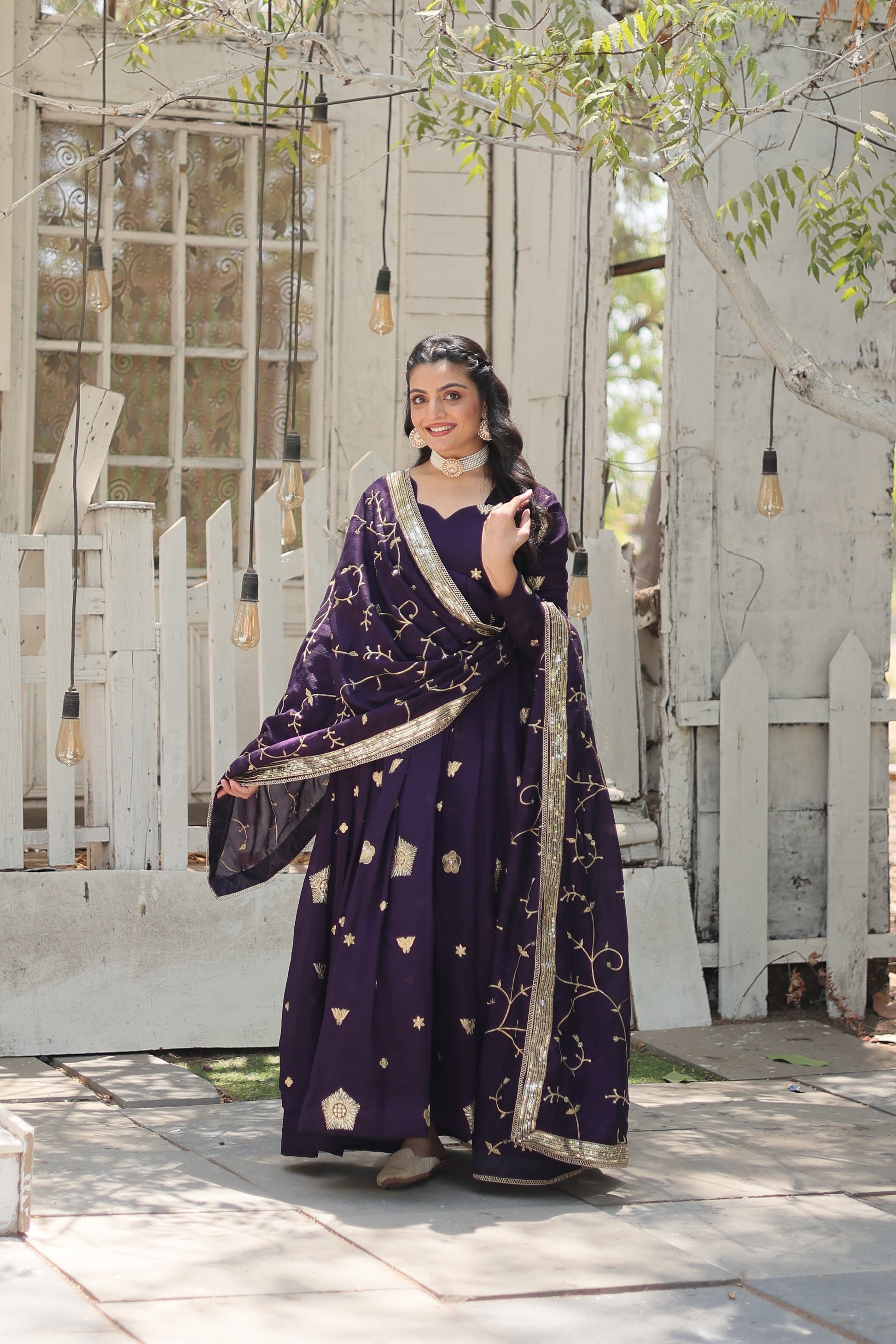 Purple embroidered Naira designer Anarkali gown