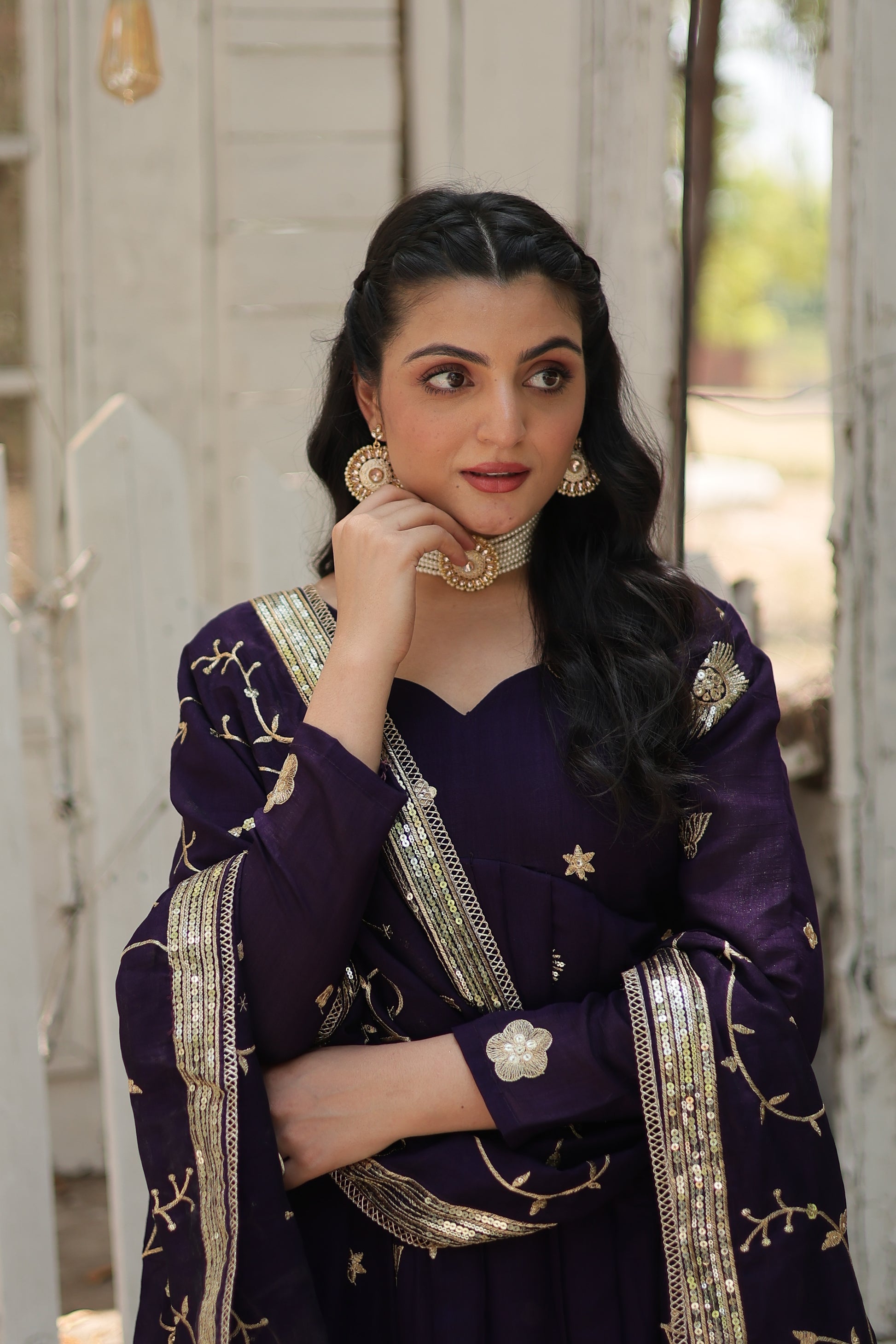 Purple embroidered Naira designer Anarkali gown