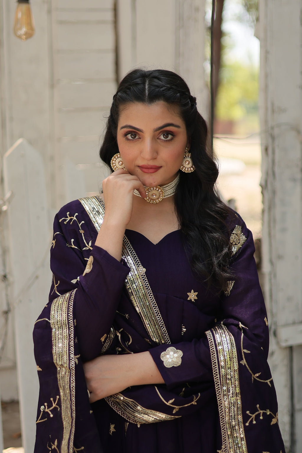 Purple embroidered Naira designer Anarkali gown