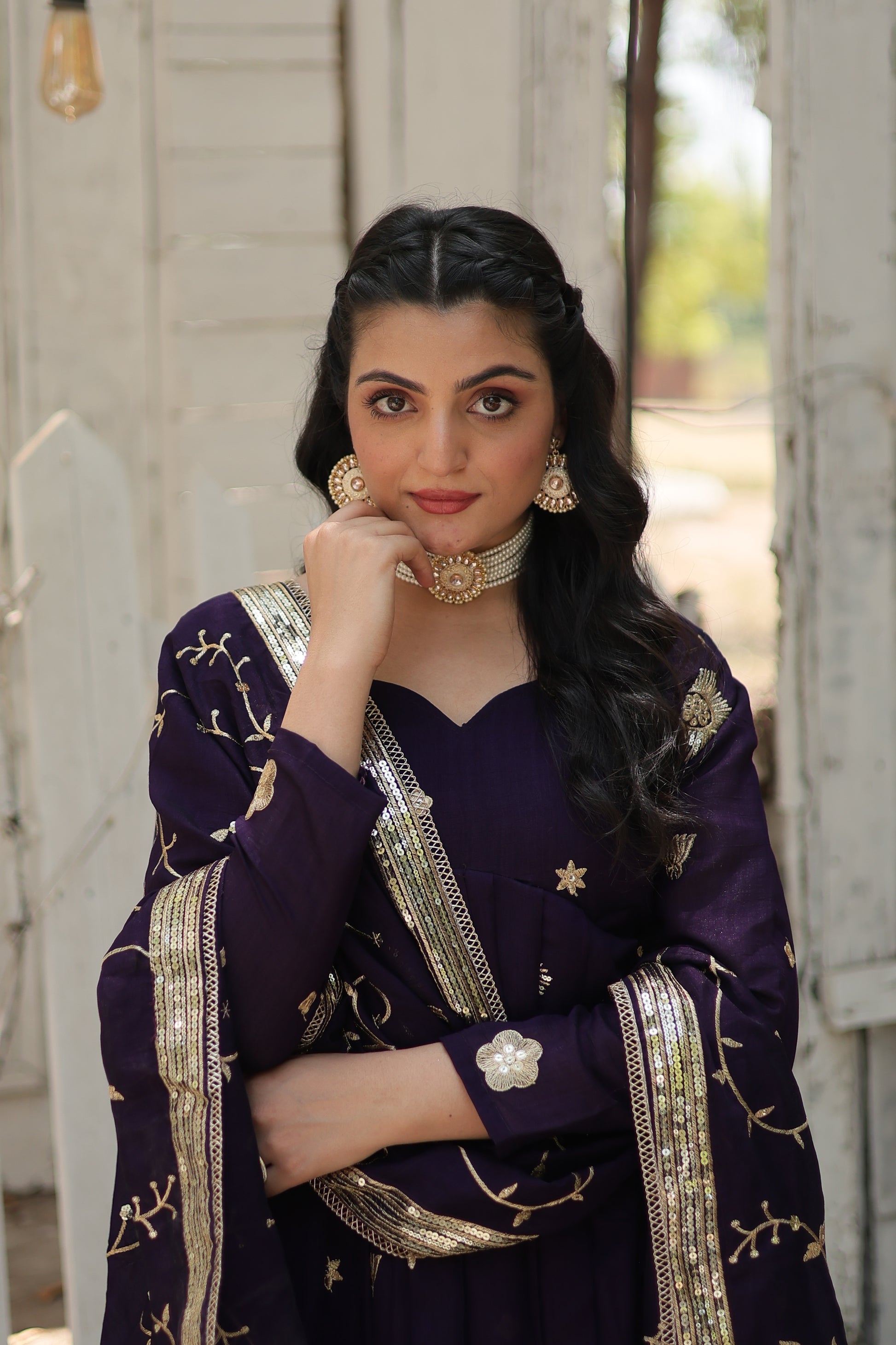 Purple embroidered Naira designer Anarkali gown