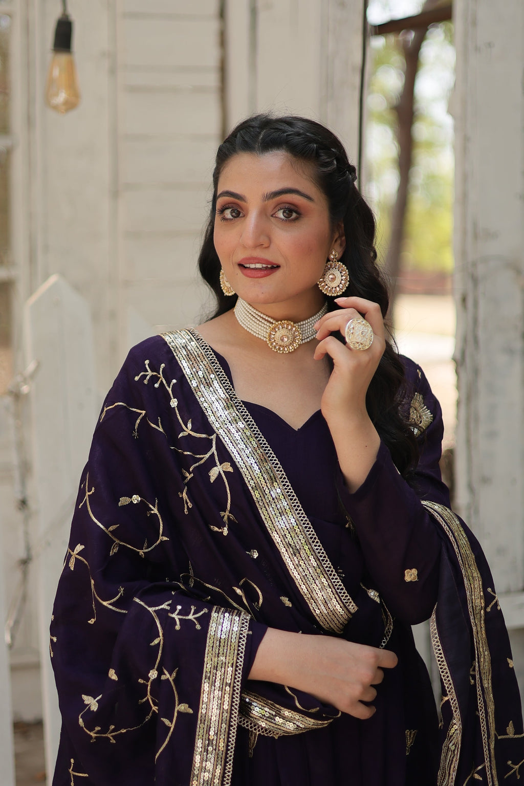 Purple embroidered Naira designer Anarkali gown