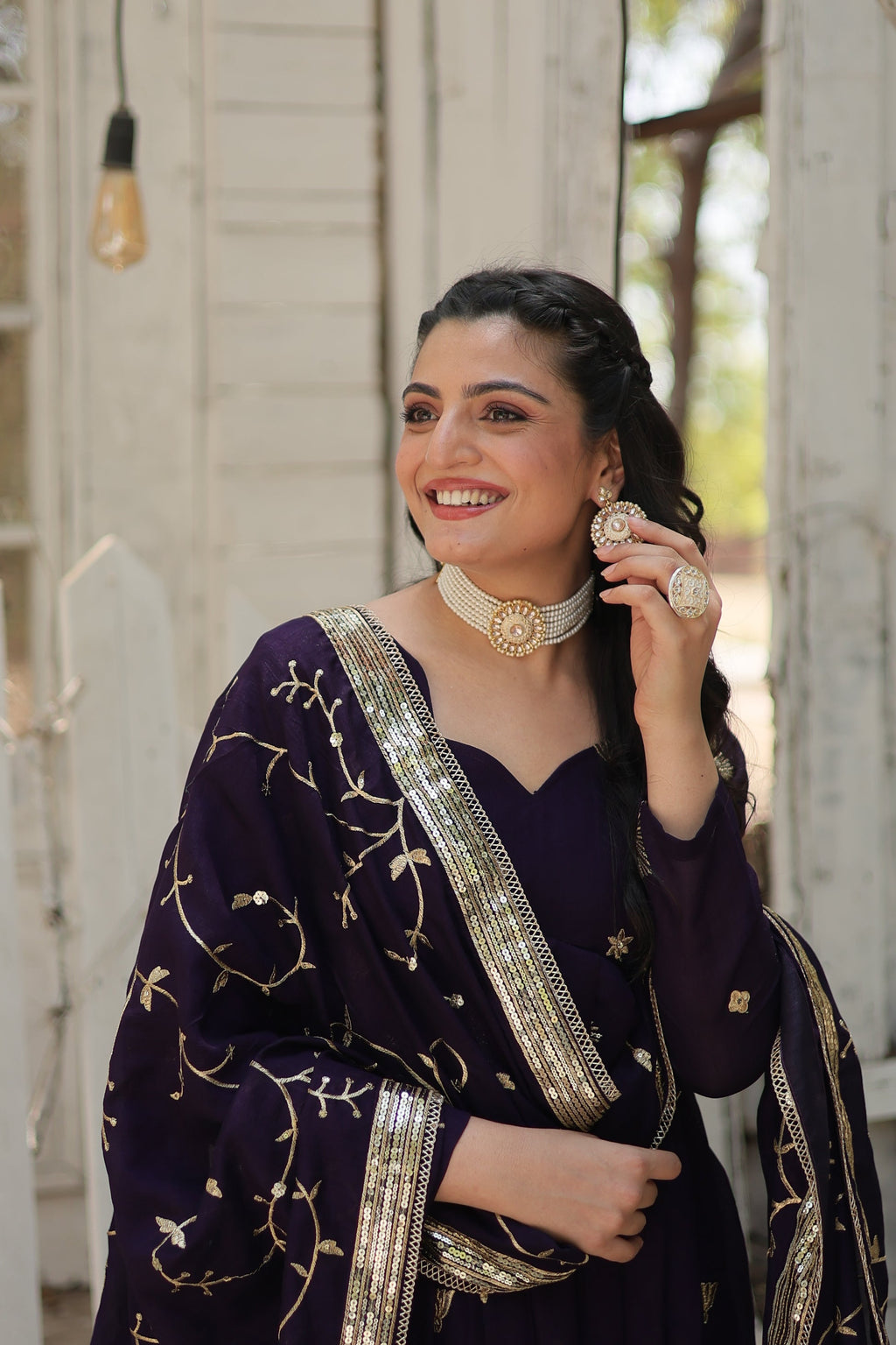 Purple embroidered Naira designer Anarkali gown