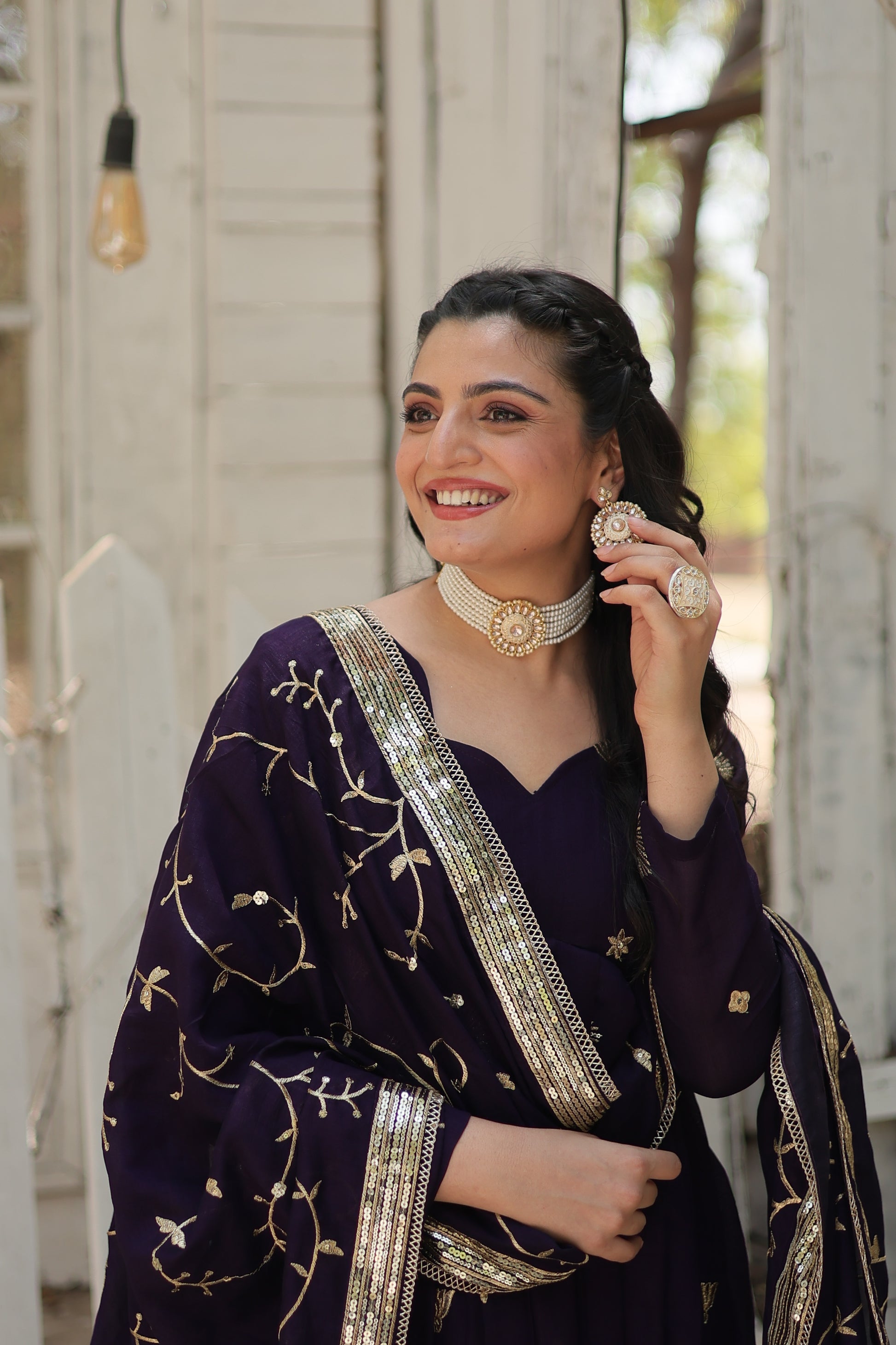 Purple embroidered Naira designer Anarkali gown